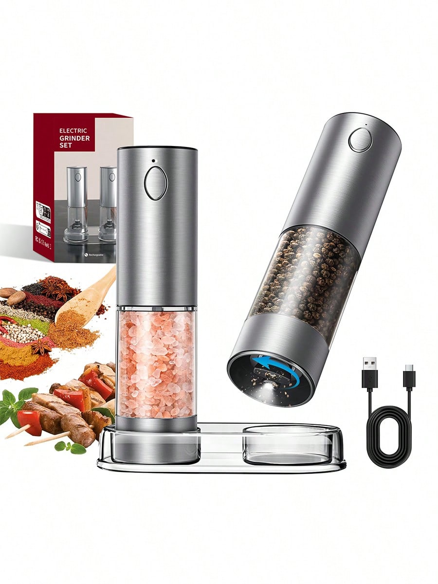 Kitchen Gadgets Gift Ideas - مجموعة مطحنة ملح وفلفل كهربائية مكونة